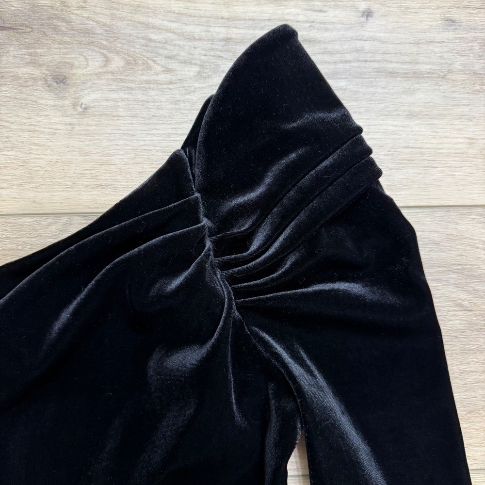 Ted Baker Black Velvet One Shoulder Sleeve Modern Minimalist Cocktail Dress Sz 1 - Picture 3 of 12